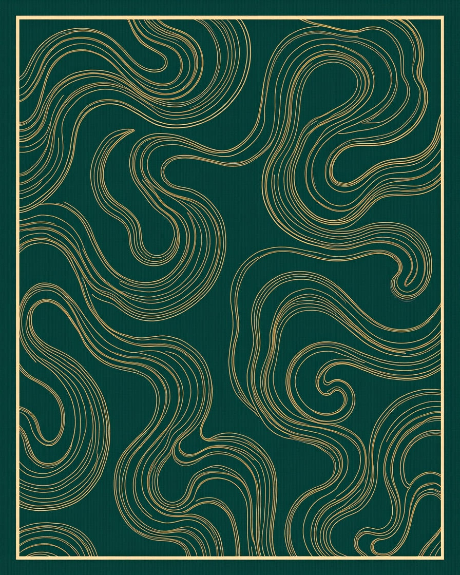 Deep Teal Gold Swirling Lines Rug