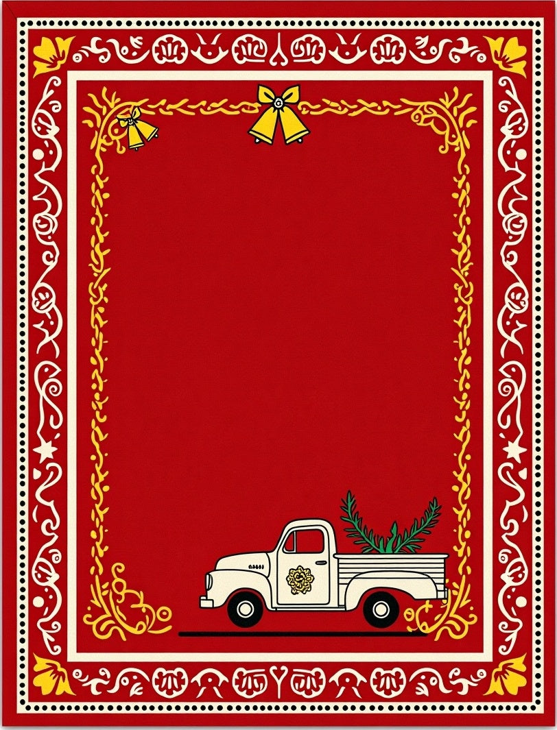 Vintage Red Truck Christmas Border Rug