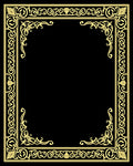 Golden Ornate Scroll Border Frame Rug