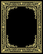 Golden Ornate Scroll Border Frame Rug