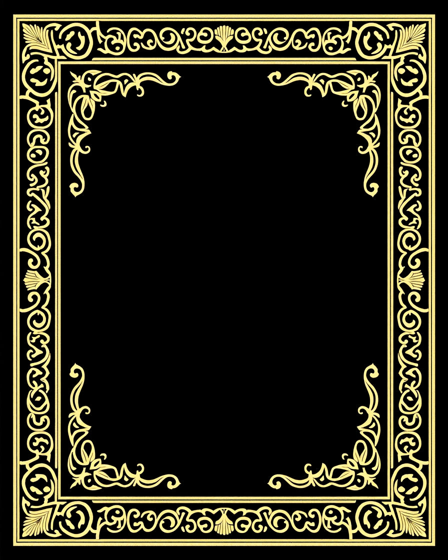 Golden Ornate Scroll Border Frame Rug