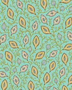 Teal Gold Leafy Vine Elongated Almonds Rug