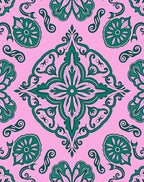 Elegant Pink Emerald Floral Scroll Rug
