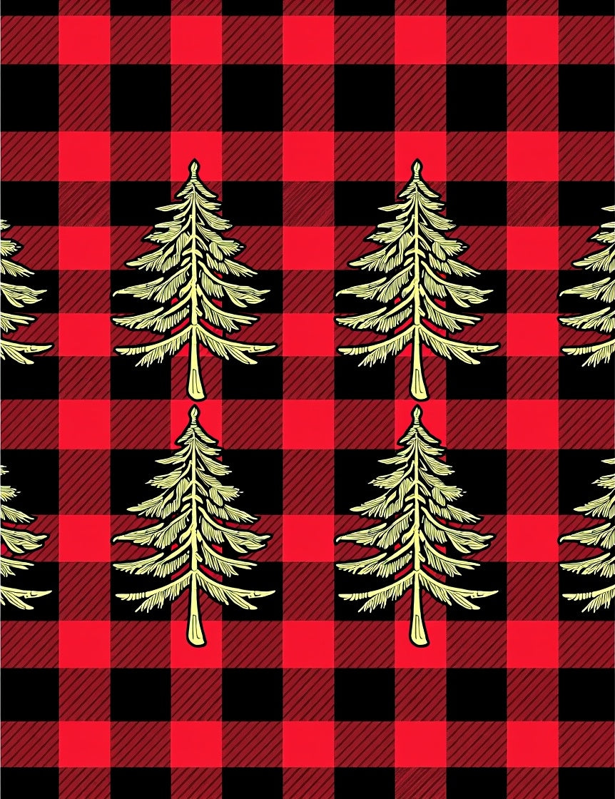 Red Black Buffalo Plaid Pine Tree Rug