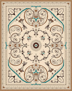 Elegant Beige Brown Teal Medallion Rug