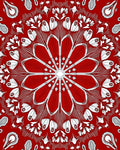 Vibrant Red White Floral Sunburst Rug