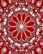 Vibrant Red White Floral Sunburst Rug