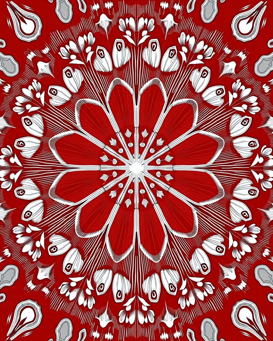 Vibrant Red White Floral Sunburst Rug