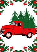 Red Vintage Truck Christmas Trees Holly Border Rug