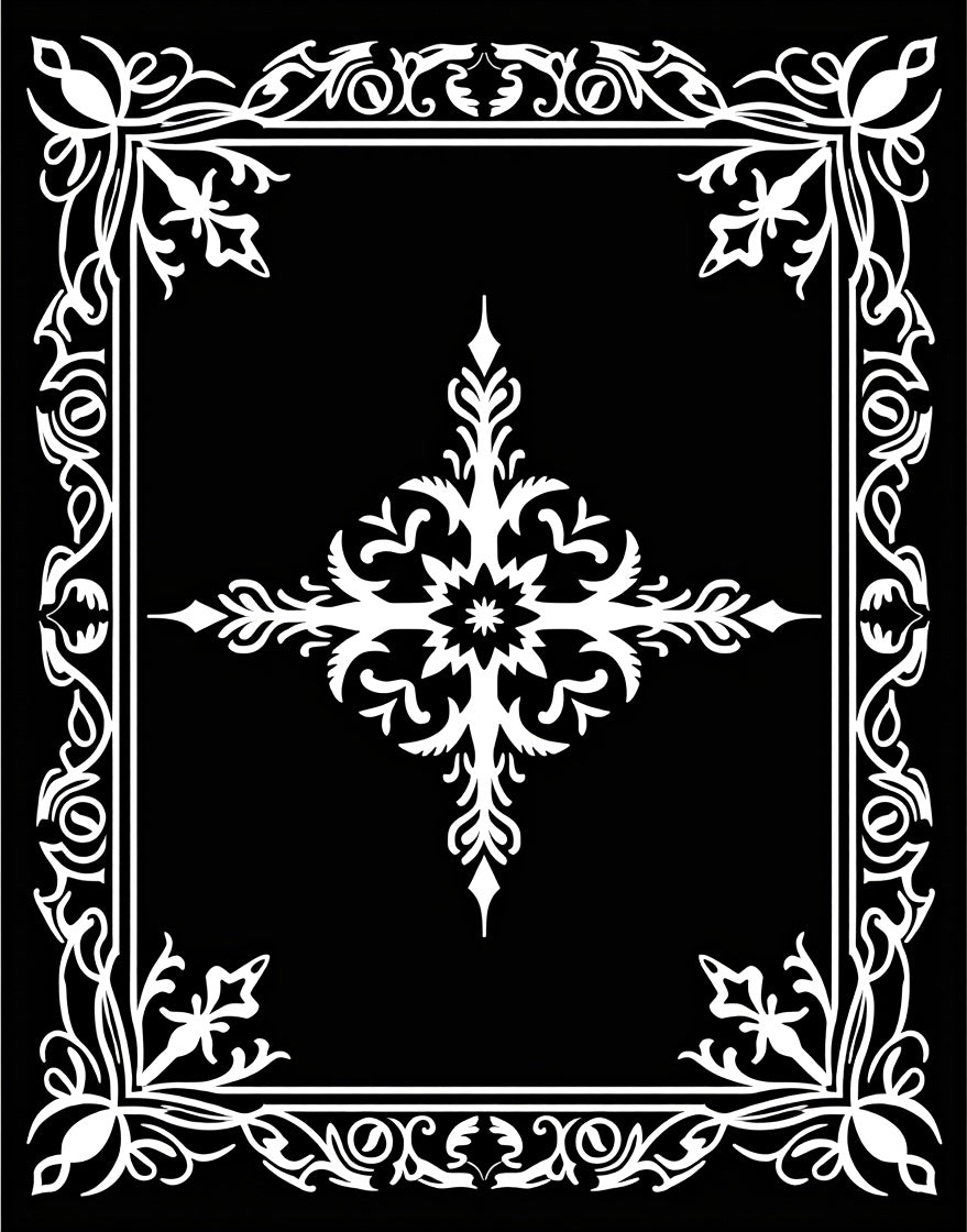 Vintage White Floral Filigree Frame Rug