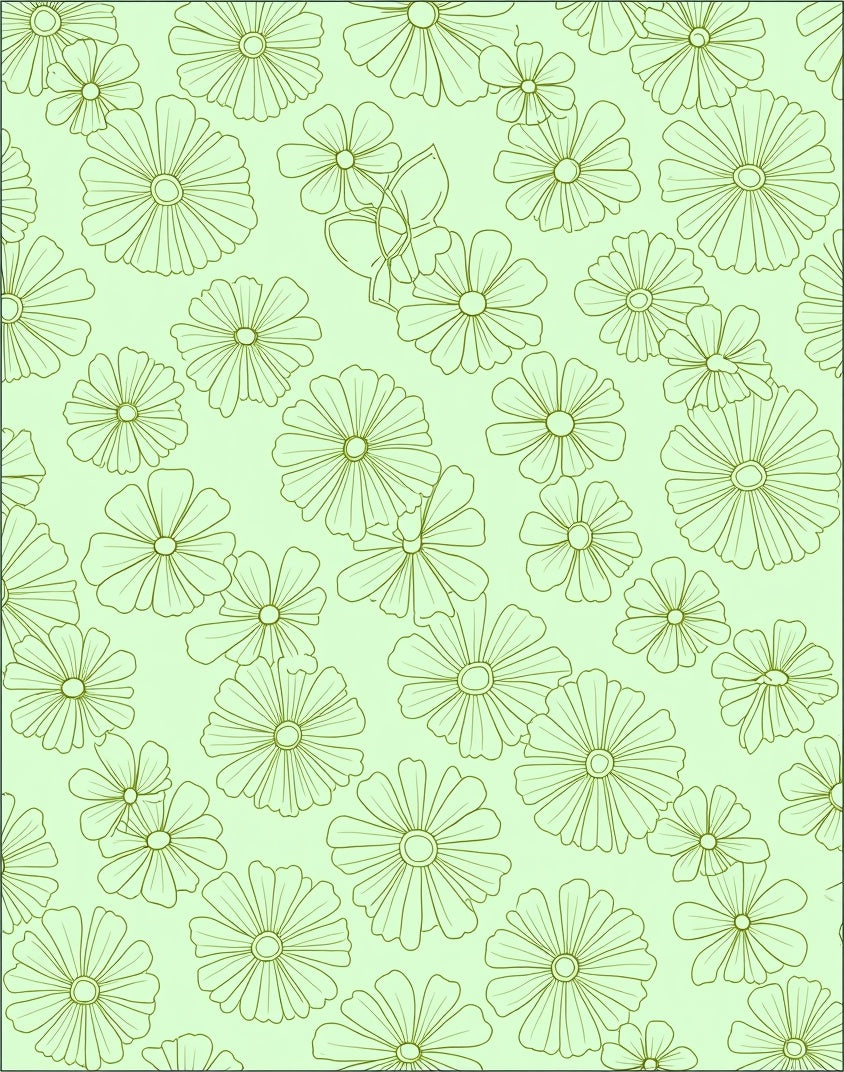 Pale Green Outline Daisy Field Rug