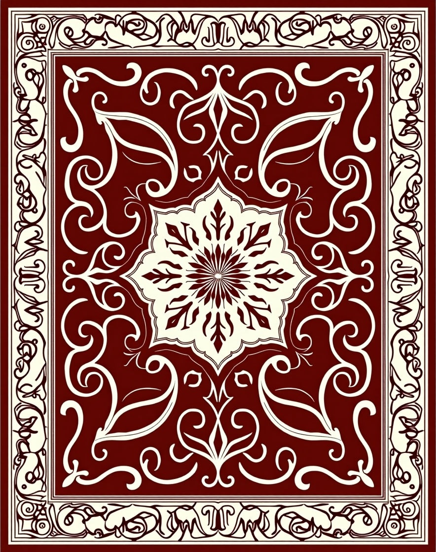 Deep Red Cream Floral Medallion Rug