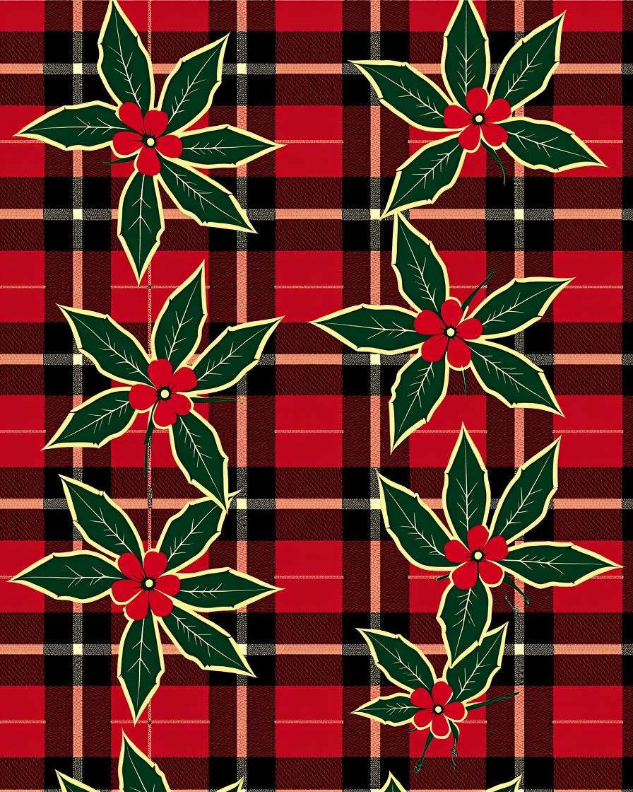 Plaid Red Holly Floral Radiance Rug