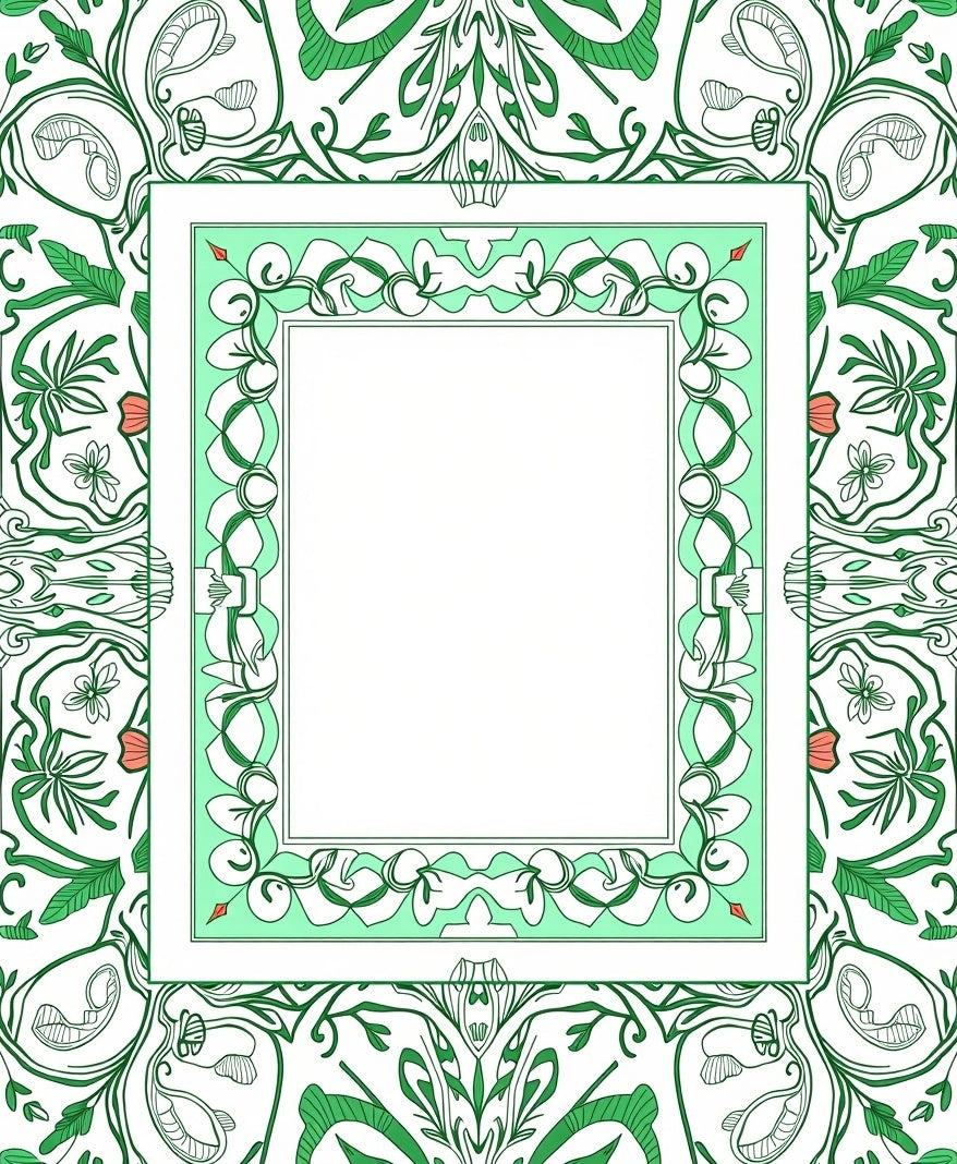 Art Nouveau Green Floral Border Rectangle Rug