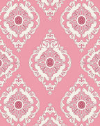 Pink Cream Floral Damask Medallion Rug