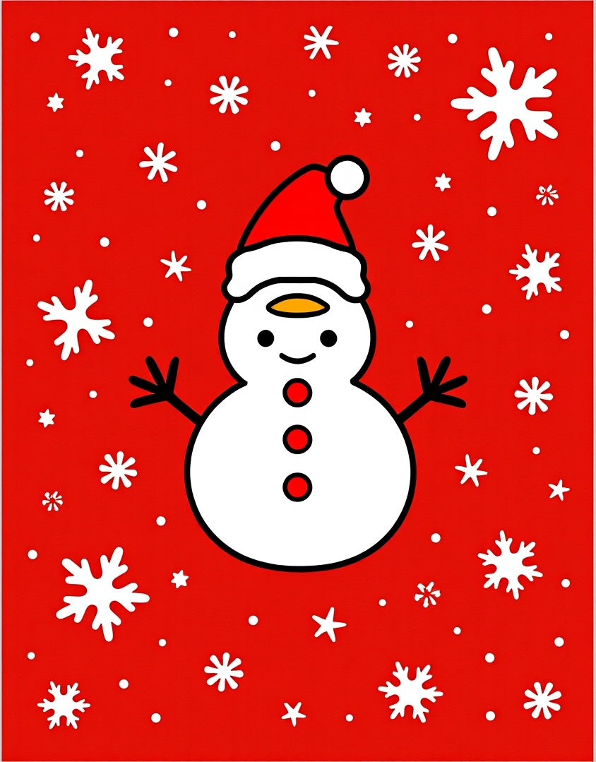 Festive Snowman and Snowflakes Red Rug