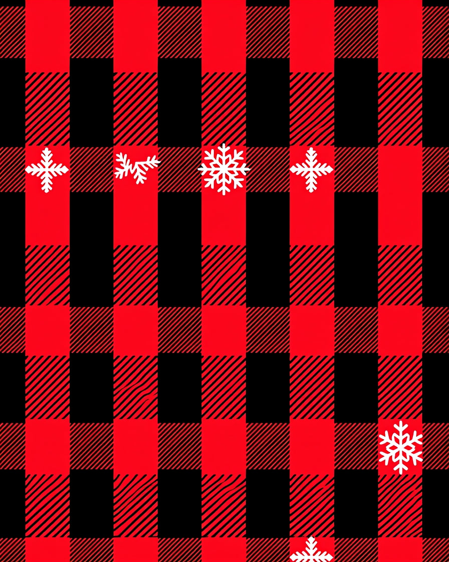 Red Black Buffalo Plaid Snowflakes Rug