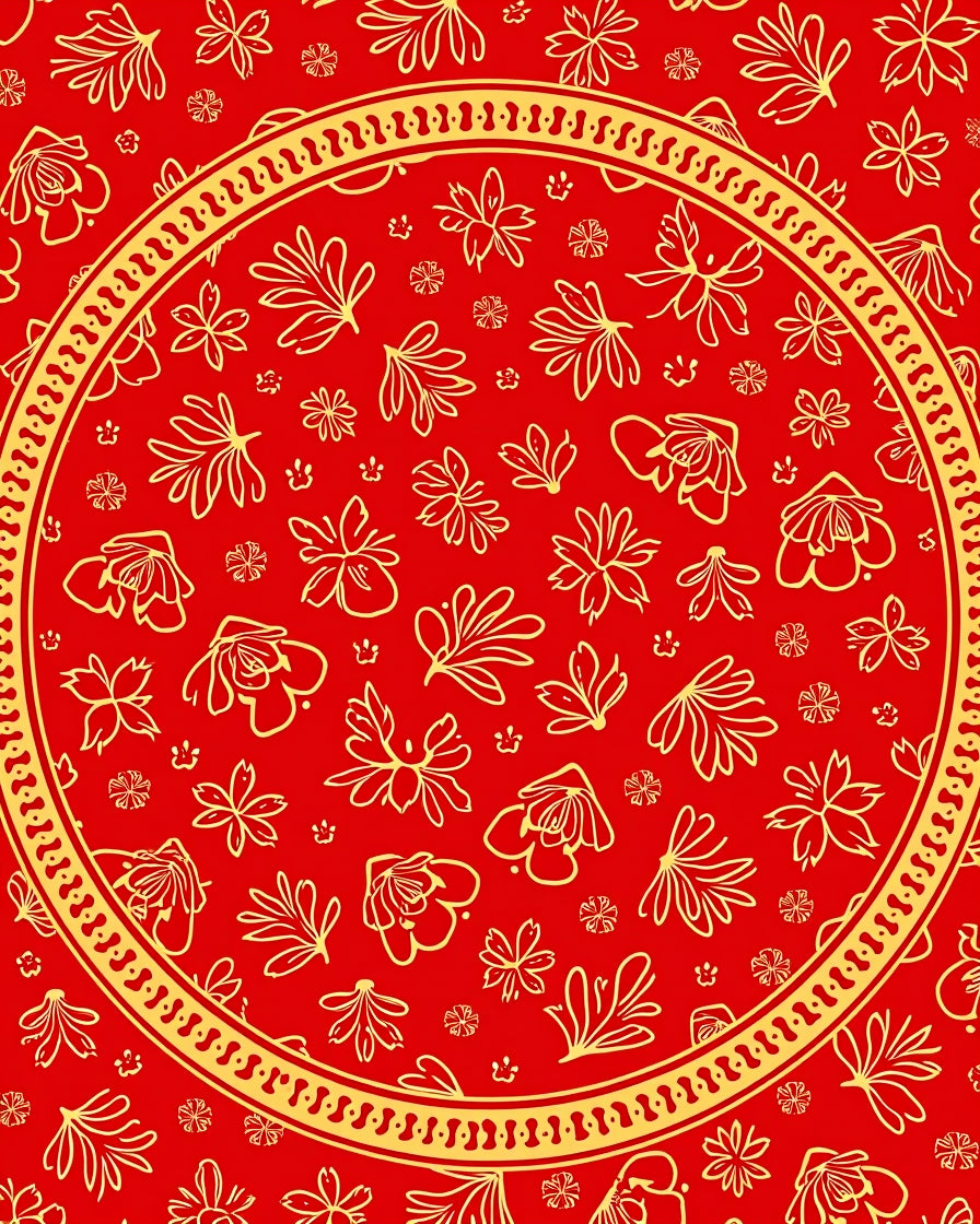 Golden Floral Medallion Red Rug