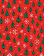 Festive Green Trees White Snowflakes Red Rug