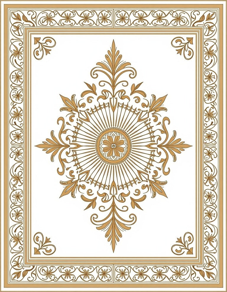 Golden Floral Medallion Border Rug