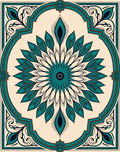 Teal Feather Mandala With Golden Frame Rug