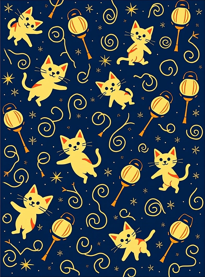 Cute Yellow Cats and Lanterns Rug