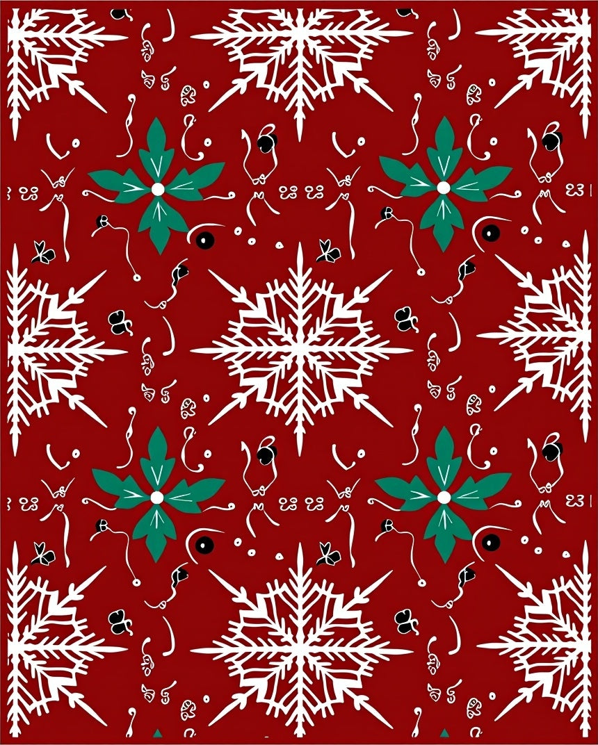 Red White Snowflake Poinsettia Medallion Rug