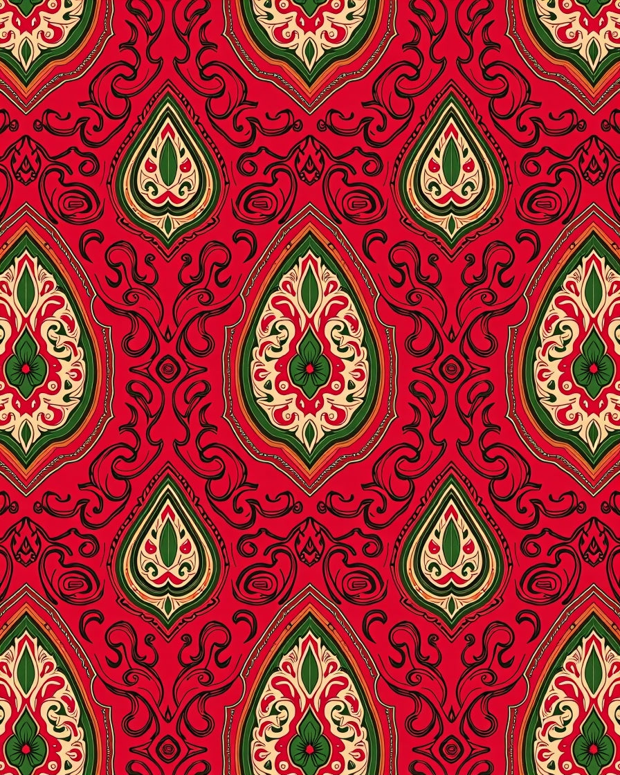 Crimson Emerald Arabesque Scroll Rug