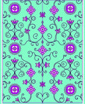 Aqua Purple Floral Vine Scroll Rug
