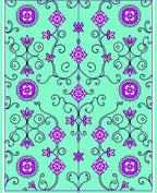 Aqua Purple Floral Vine Scroll Rug
