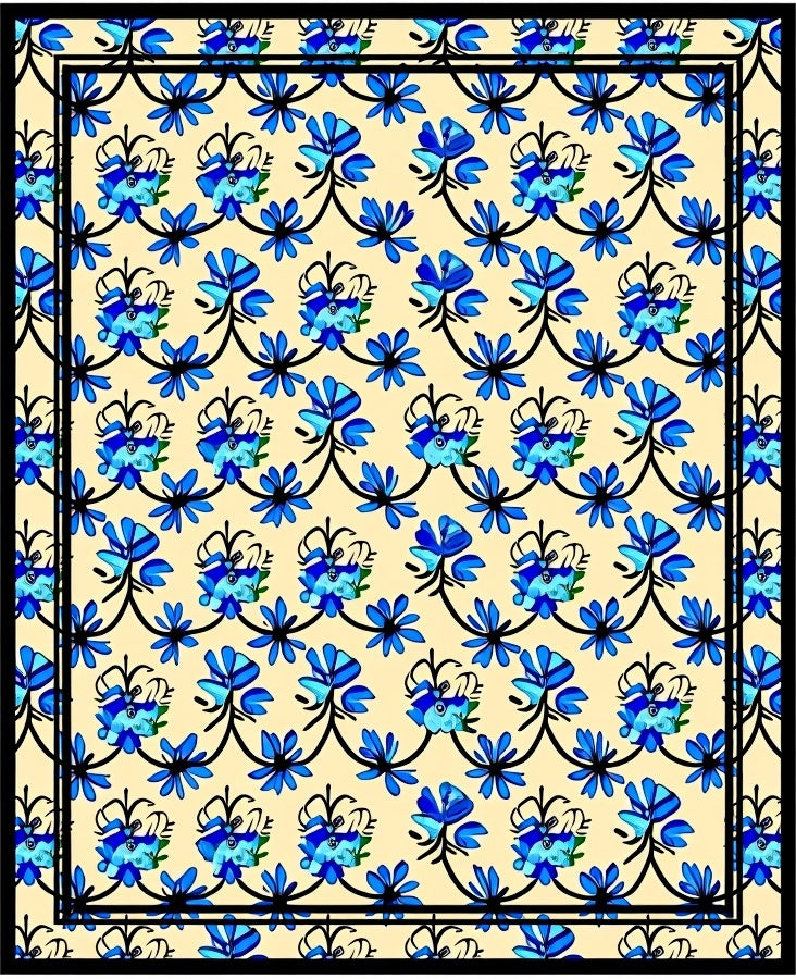 Blue Floral Arch Motif Rug