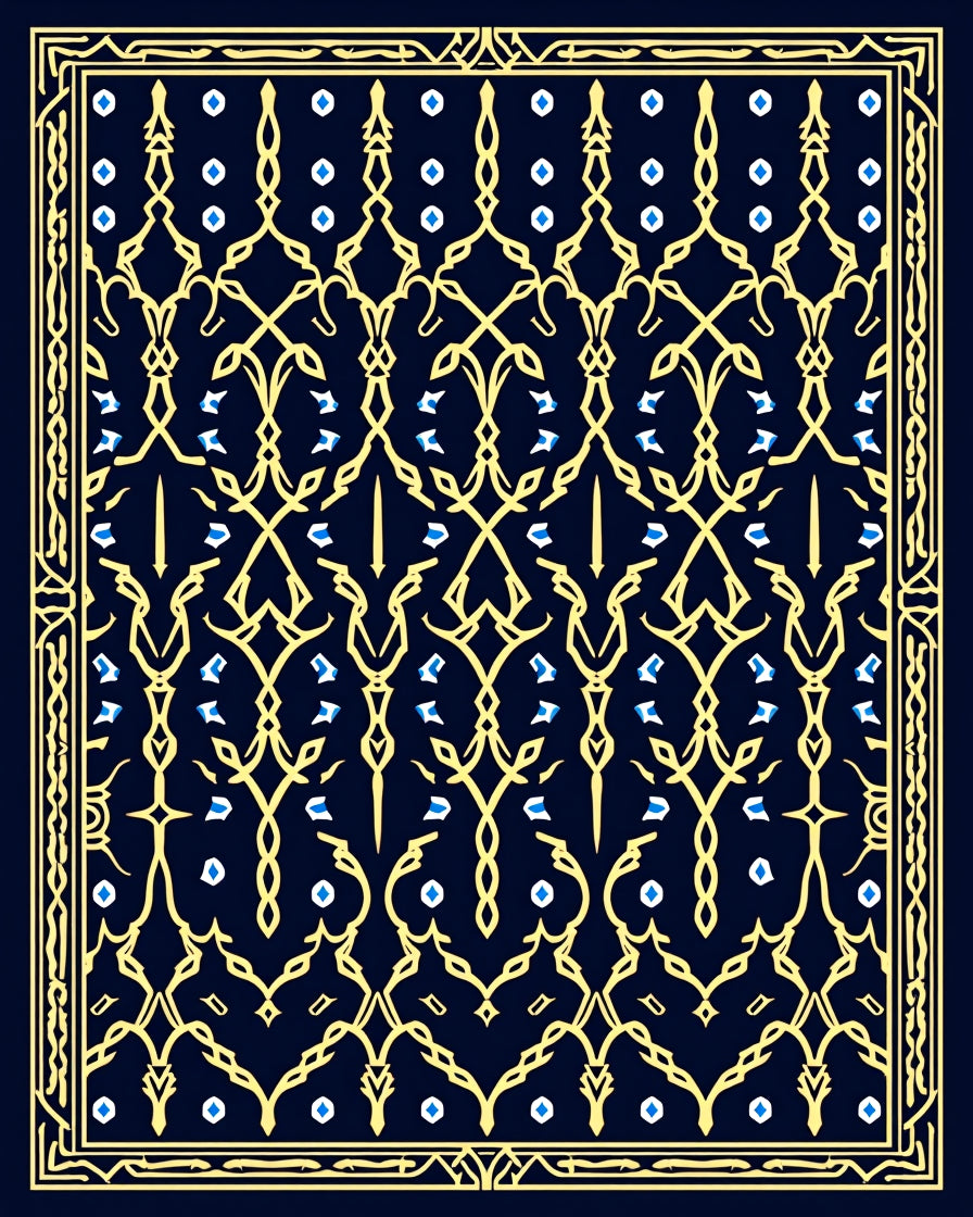 Ornate Yellow Blue Detailed Border Rug