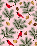 Pink Cardinal Pinecone Evergreen Branches Rug