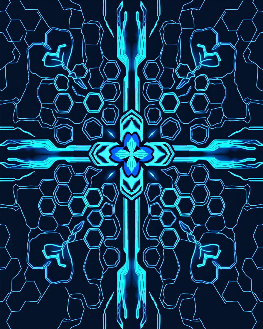 Electric Blue Hexagonal Symmetrical Spires Rug