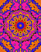 Vibrant Pink Orange Blue Mandala Rug