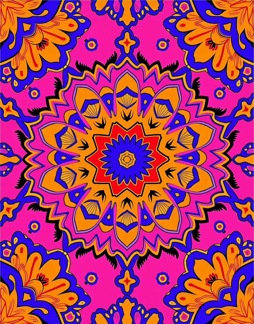 Vibrant Pink Orange Blue Mandala Rug