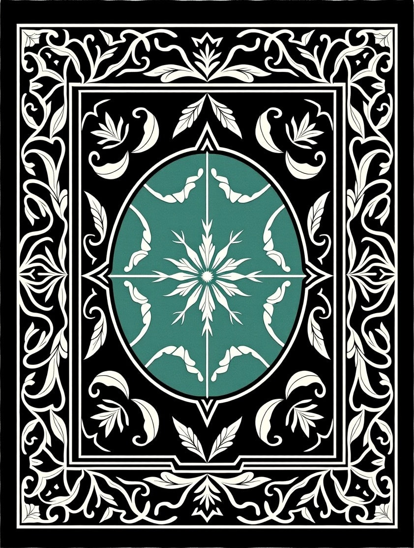 Classic Teal Floral Inlay Border Rug