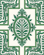 Emerald Green Floral Vine Medallion Rug