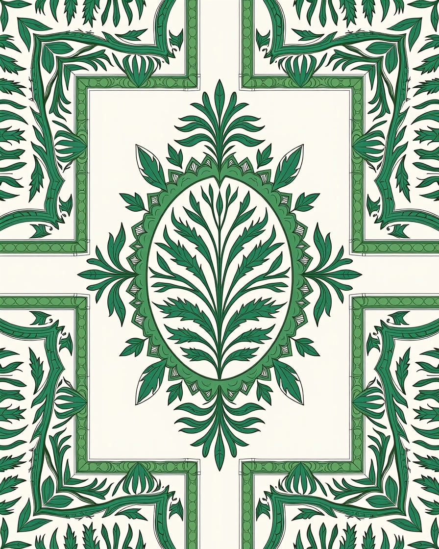 Emerald Green Floral Vine Medallion Rug