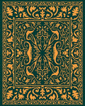 Rich Teal Golden Floral Symmetry Rug