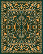 Rich Teal Golden Floral Symmetry Rug