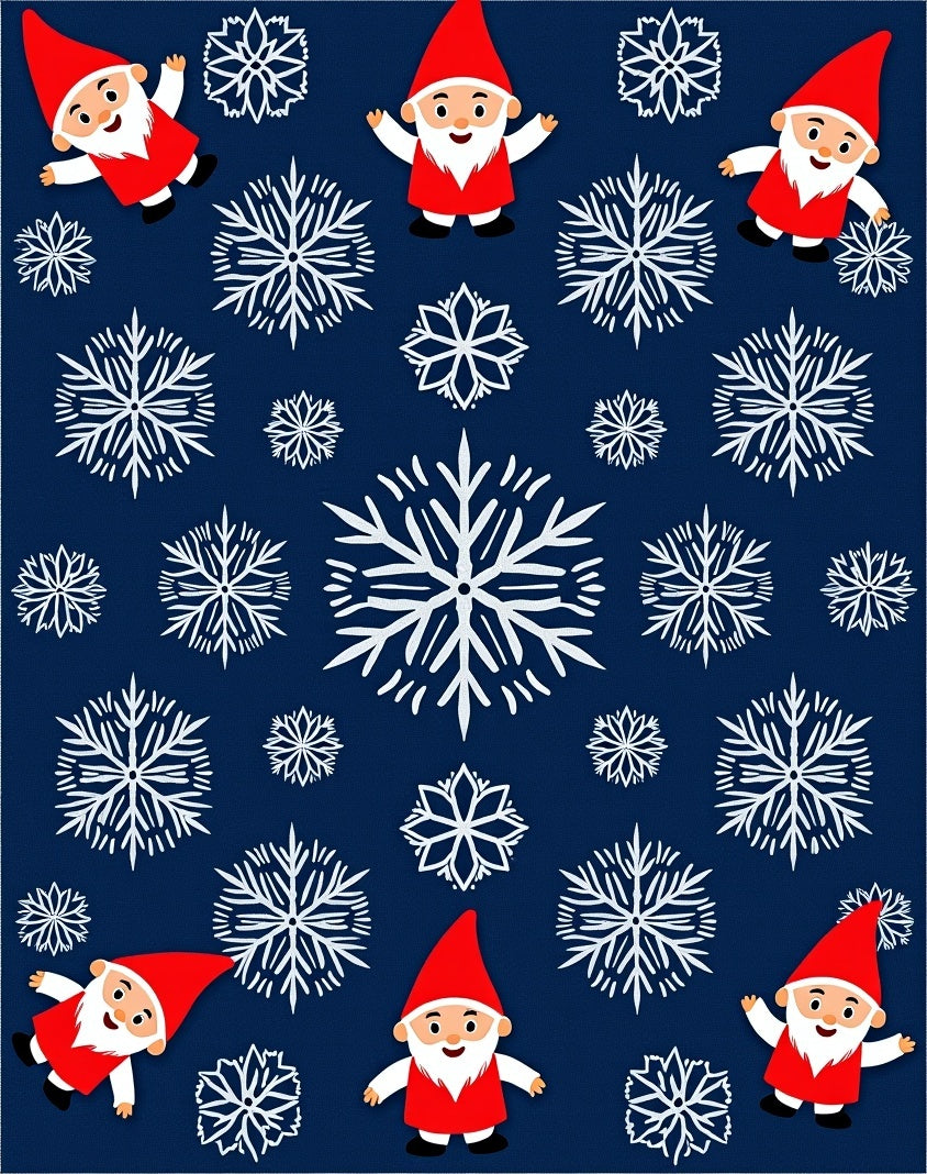 Festive Red Gnomes Snowflakes Navy Rug