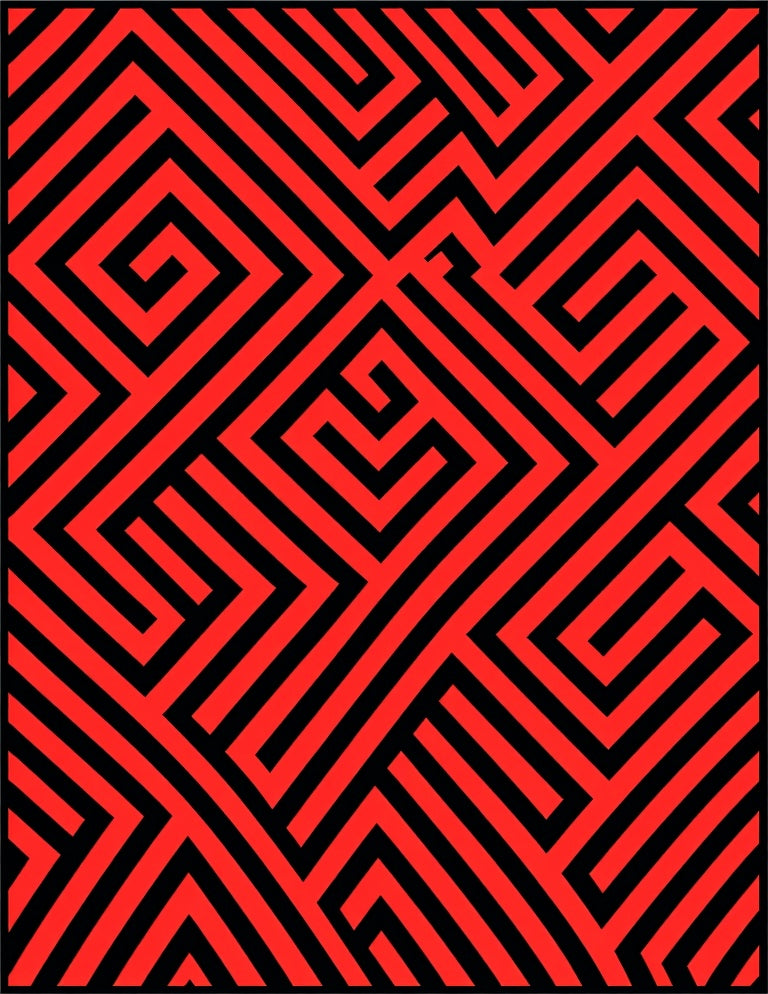 Bold Red Geometric Maze Rug