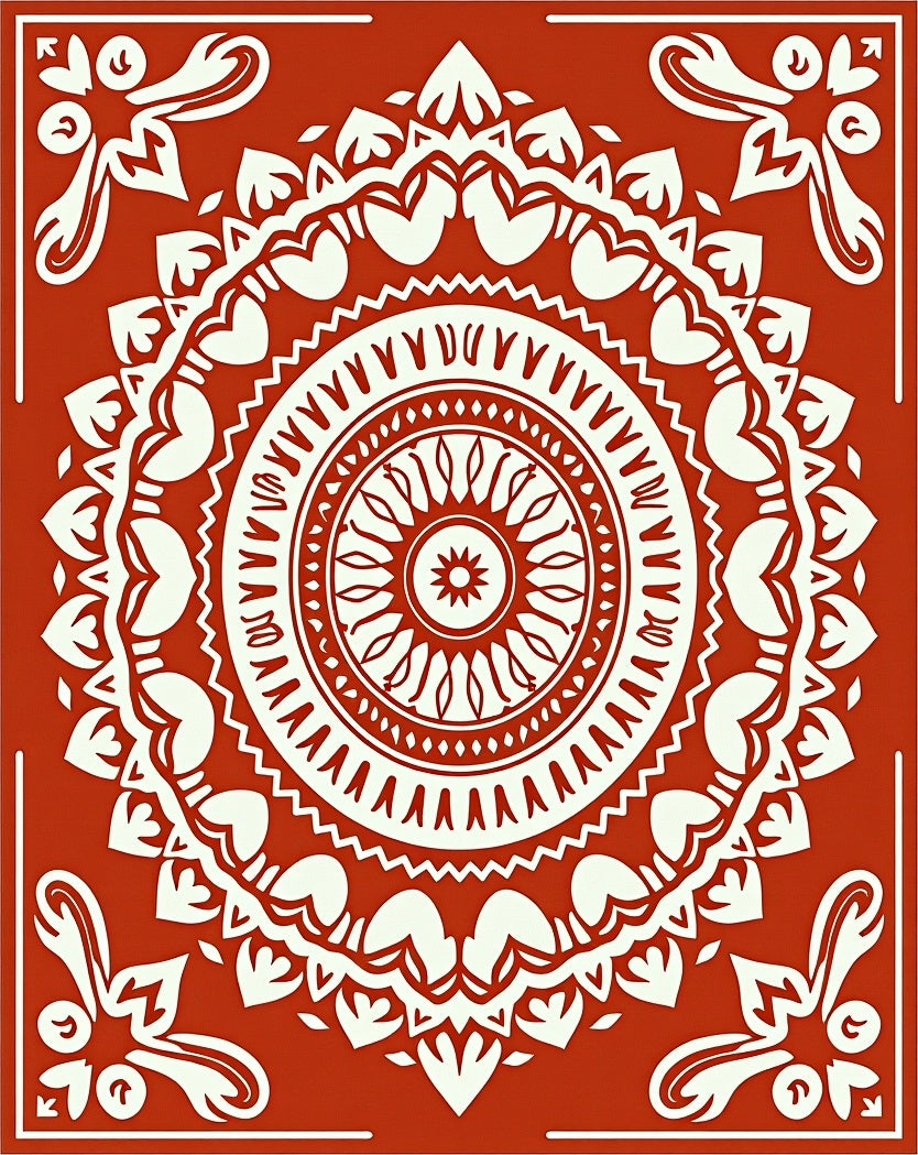 Crimson Radial Mandala Art Rug