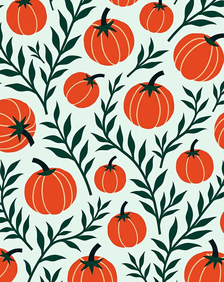 Orange Pumpkin Vine Repeating Pattern Rug