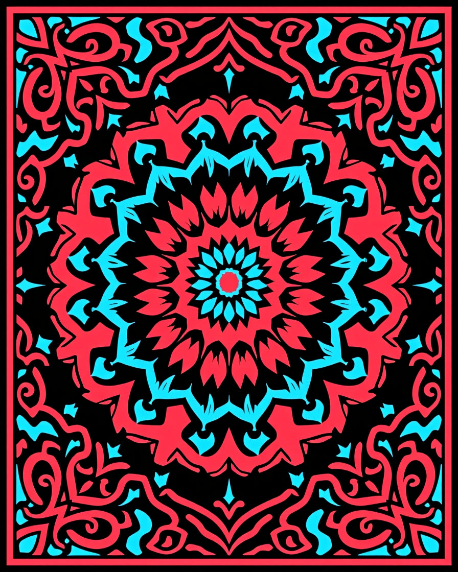 Rebel Red Cyan Mandala Aura Rug