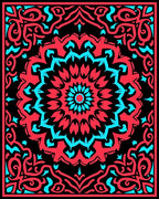 Rebel Red Cyan Mandala Aura Rug