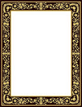 Dark Brown Gold Floral Scroll Border Rug