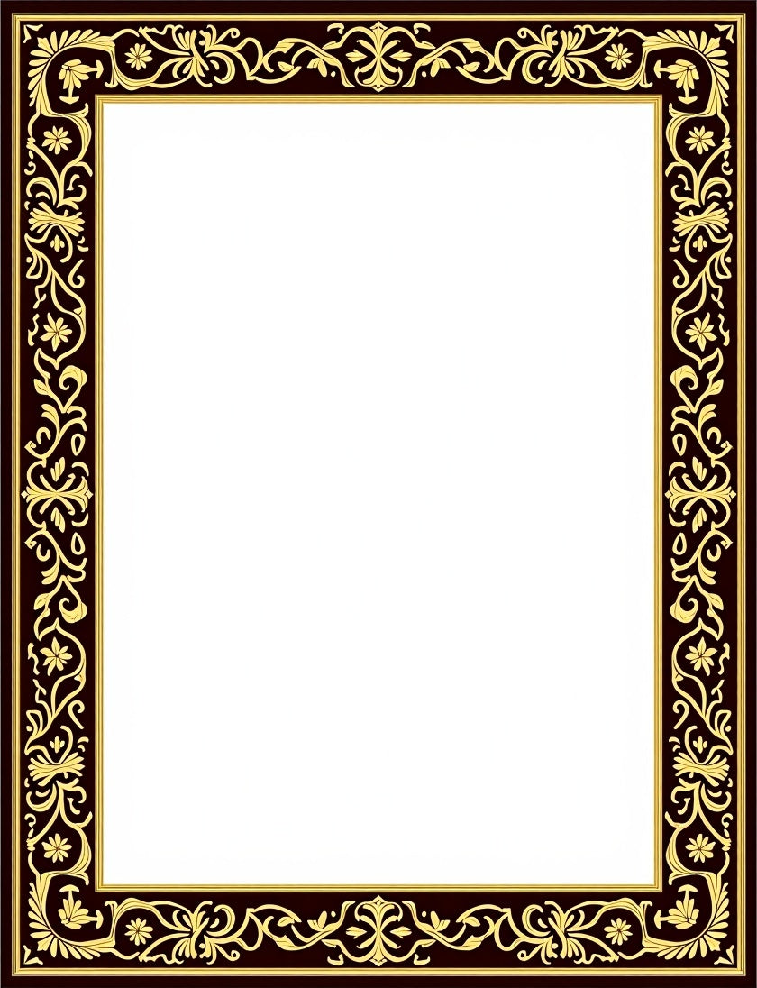 Dark Brown Gold Floral Scroll Border Rug