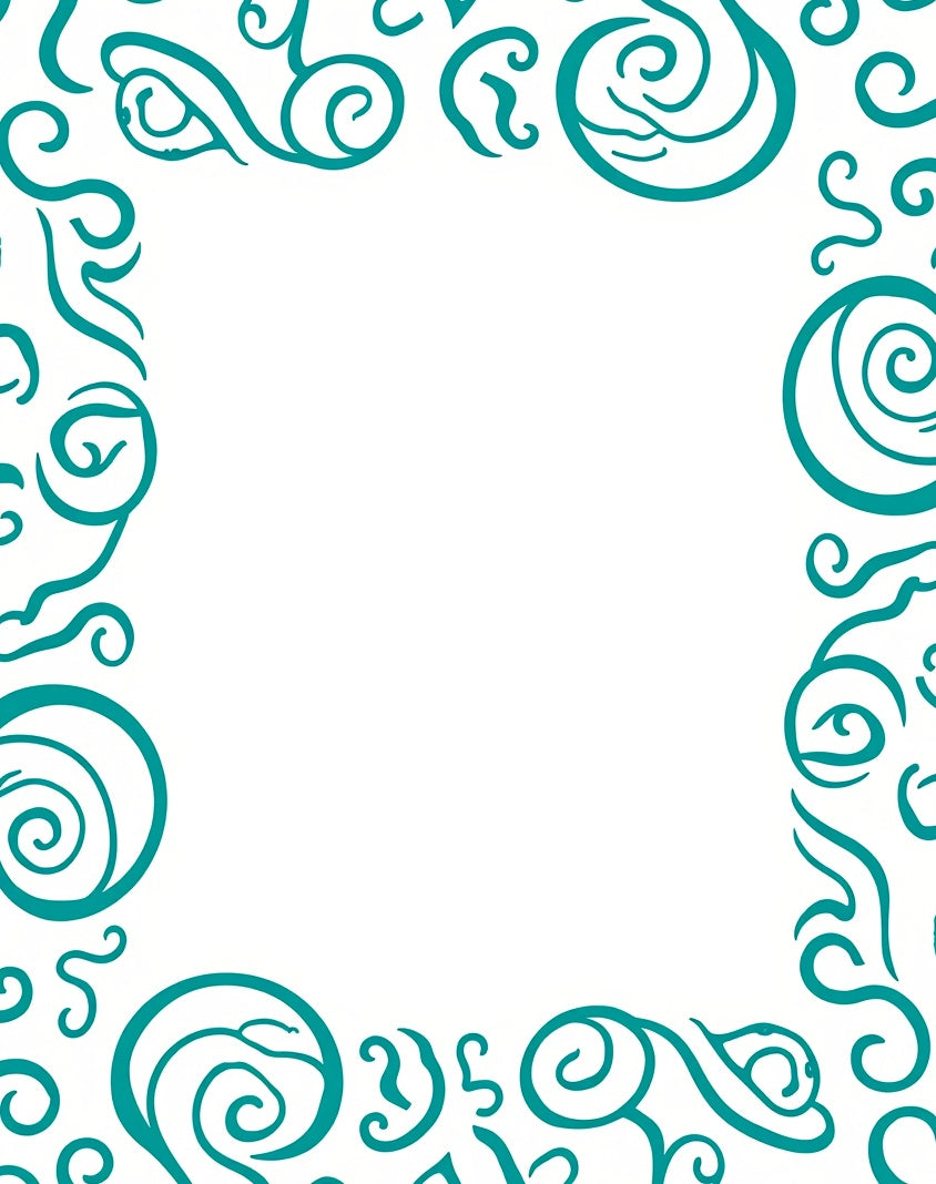 Teal Swirl Scroll Border Design Rug